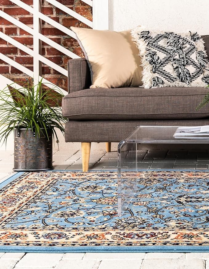 Rugs.com Yasmin Collection Rug – 9' x 12' Light Blue Medium Rug Perfect for Living Rooms, Large Dining Rooms, Open Floorplans