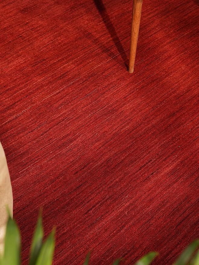 Hand Knotted Loom Wool ECO-Friendly Area Rugs - 6'x6', Square, Red Color, Solid Plain Design, High Pile Thick Handmade Anti Skid Area Rugs for Living Room, Bed Room (L00111)