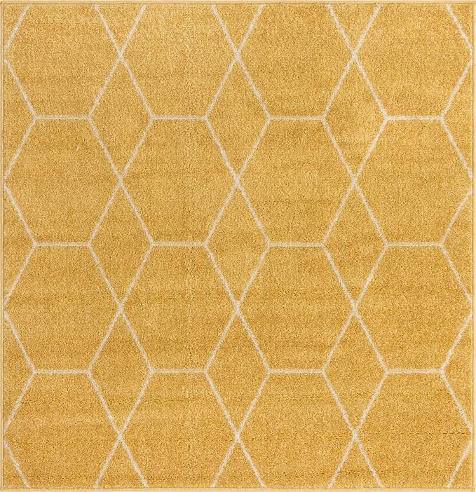 Unique Loom Trellis Frieze Collection Area Rug - Geometric (4' Square, Yellow/ Ivory)