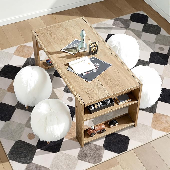 jinchan Macy Area Rug 4x6 Kids Washable Indoor Non-Slip Black and White Modern Soft Rug Elementary School Classroom Diamond Carpet for Nursery Playroom Daycare Bedroom Living Room Marble on Cream