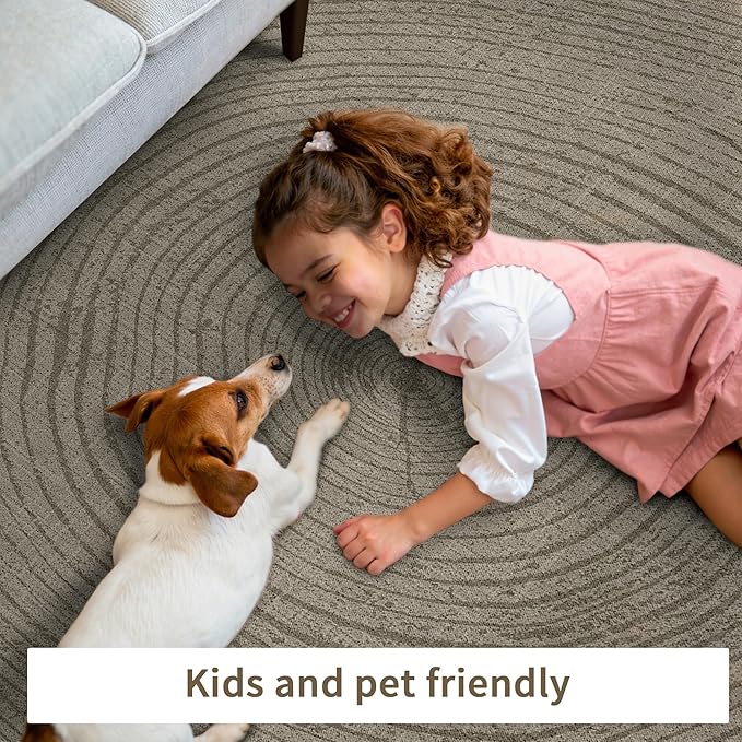 Bavni 5x7 Rug, Soft Machine Washable Area Rug Non Slip, Modern Printed Lightweight Rug, Abstract Pet Friendly Rug for Living Room, Playroom, Bedroom, Wood Brown