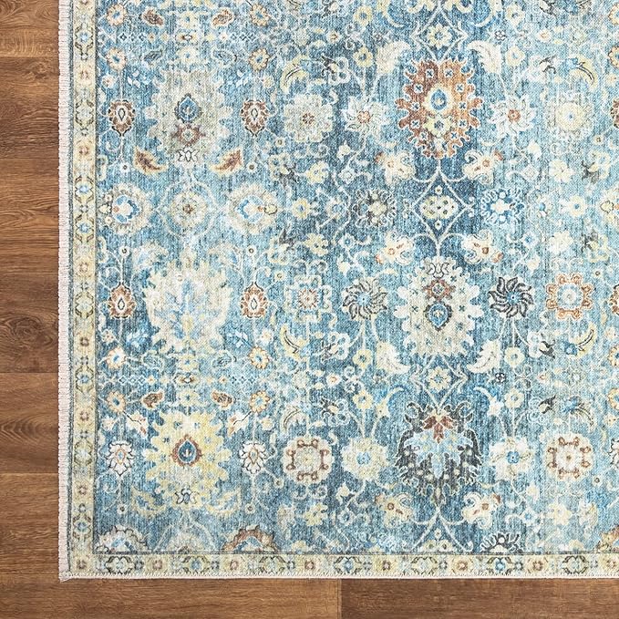Bloom Rugs Caria Washable Non-Slip 4x6 Rug - Blue/Beige Traditional Area Rug for Living Room, Bedroom, Dining Room, and Kitchen - Exact Size: 4' x 6'