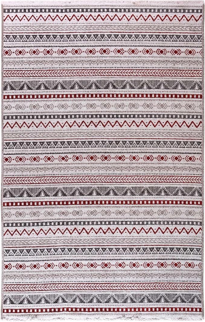Alfa Rich 4x6 Red Burgundy White Gray Washable Area Rugs for Living Room Bedroom Kitchen Cotton Rug