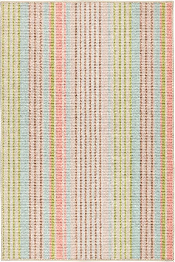 Dash & Albert Ana Ticking Aqua Machine Washable Rug, 8.5 X 11.5 Feet, Multicolored Stripe Pattern