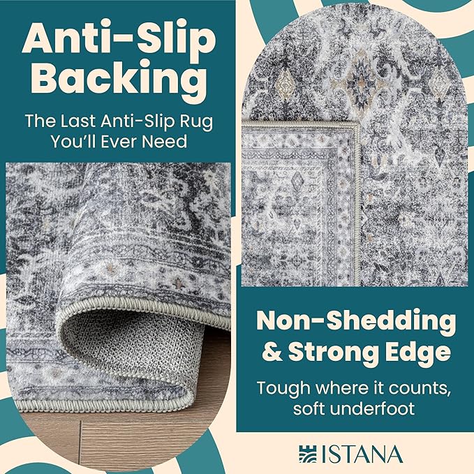 Istana 5x7 Area Rug - Grey Rugs for Living Room 5x7 - Foldable Rugs for Bedroom - Stain Resistant Washable Rug - Eco-Friendly Boho Area Rugs - Easy to Clean Living Room Rug