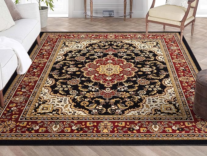 Well Woven Barclay Collection Medallion Kashan Black 6x9 Area Rug - for Living Room, Bedroom, and Dining Room