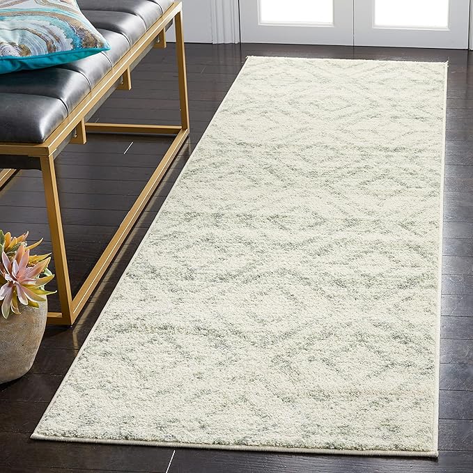 SAFAVIEH Adirondack Collection Runner Rug - 2'6" x 10' Runner, Ivory & Green, Modern Diamond Distressed Design, Ideal for High Traffic Areas in Living Room, Bedroom, Dining (ADR131X-210)
