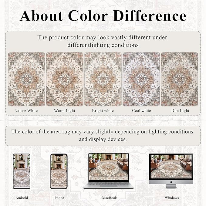 5x7 Area Rugs for Living Room Ultra-Soft Washable Rug Vintage Distressed Boho Area Rug, Non-Slip Retro Print Low Pile Stain Resistant Carpet for Bedroom Dining Room Kitchen Office
