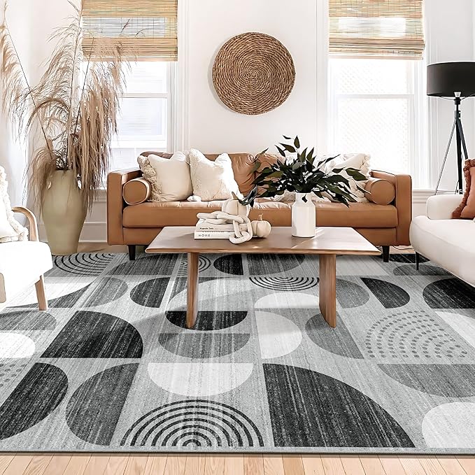 MUJOO 6x9 Area Rug,Washable Rugs for Living Room Bedroom Dining Room,Large Boho Throw Floor Carpet Non Slip Soft Modern Abstract Black and Grey