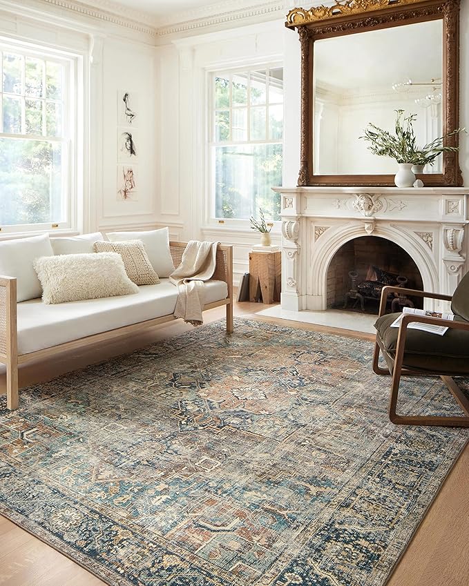 Loloi Margot Collection MAT-02 Terracotta/Lagoon 7'-6" x 9'-6" Area Rug feat. CloudPile, No-Shed Easy Clean Large Patterned Area Rug for Living Room, Bedroom, Dining Area