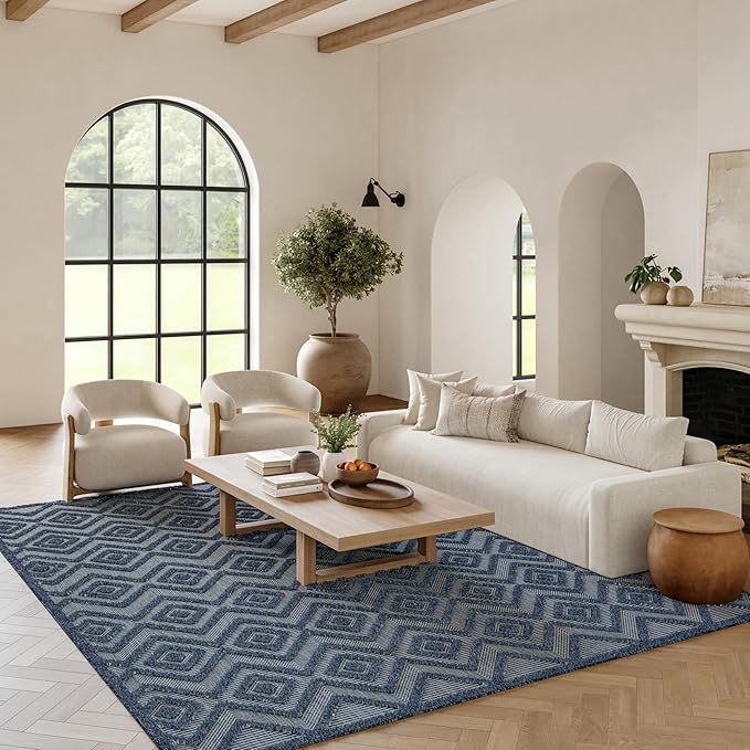 Nourison Home Versatile Navy Blue 6' x 9' Area Rug - Easy Clean, Non Shedding, Bed Room, Living Room, Dining Room, Kitchen (6' x 9')
