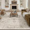 HUGEAR Washable 9x12 Area Rugs Retro Beige Living Room Bedroom Rug Vintage Distressed Non Slip Stain Resistant Low Pile Neutral Throw Carpet for Home Decor