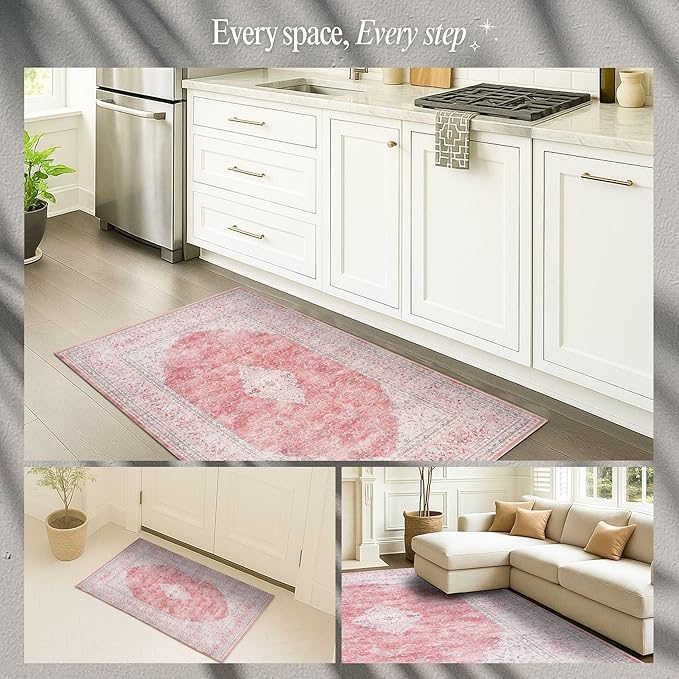 Fame Rugs Turkish Rug. Washable Vintage Oriental Antique Inspired Traditional Doormat Small Modern Area Rugs Luxury Entryway Entry Bedroom Bathroom Kitchen (410CP, 4'9 x 6'9)