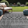 Beverly Rug Waikiki Boho Indoor Outdoor Rug 5x7, Washable Outside Carpet for Patio, Deck, Porch, Bohemian Area Rug, Farmhouse Rugs, Aztec Tribal Rug, Black and White