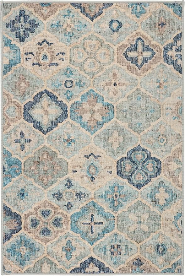 Dash & Albert Pali Multi Machine Washable Rug, 8.5 X 11.5 Feet, Blue Geometric Pattern
