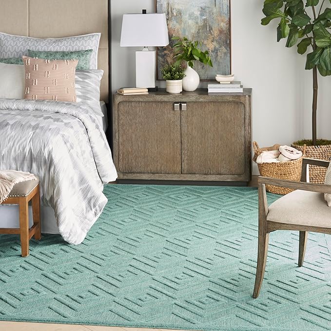 Nourison Home Versatile Aqua Teal 9' x 12' Area Rug - Easy Clean, Non Shedding, Bed Room, Living Room, Dining Room, Kitchen (9' x 12')