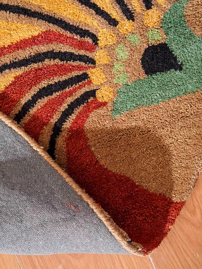 Rugsotic Carpets Hand Tufted Wool ECO-Friendly Area Rugs - 8'x8', Round Shape, Camel, Floral Modern Design, High Pile Thick Handmade Anti Skid Area Rugs for Living Room, Bed Room (K00219)