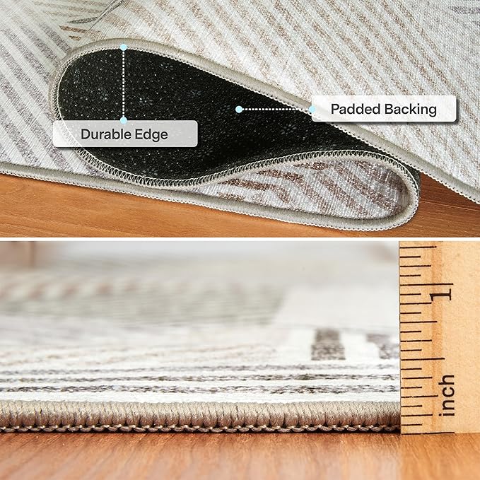 ReaLife Rugs Machine Washable Area Rug Runner - Living Room Bedroom Bathroom Kitchen Entryway Office - Padded Low Pile Stain Resistant Premium - Modern Geometric Contemporary - Miles - Beige 2'6"x6'