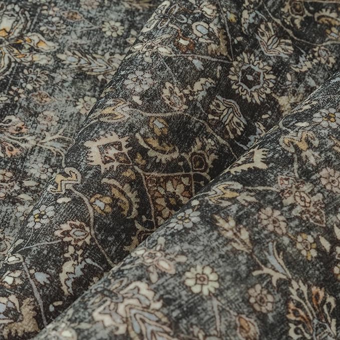 8x10 Area Rug for Living Room Black Vintage Washable Bedroom Carpet Traditional Distressed Soft Non Slip Indoor Large Accent Rug Retro Thin Low Pile Floor Cover for Dining Room Playroom