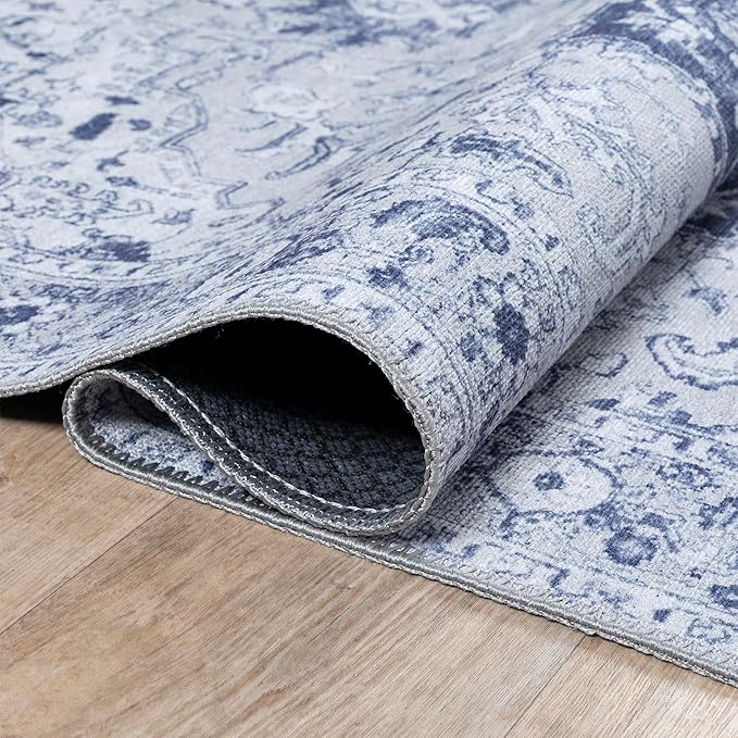 Bloom Rugs Washable Non-Slip 9' x 12' Rug - Gray/Blue Traditional Medallion Area Rug for Living Room, Bedroom, Dining Room, and Kitchen - Exact Size: 9' x 12'