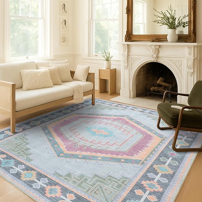 Fame Living Washable Area Rug. Modern Farmhouse. Vintage. Turkish. Bohemian. Distressed. Oriental. Traditional. Rugs for Living Room. Dining. Bedroom. Office. Entryway. Foyer. (856GP, 5' x 6'9")