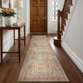 Bavni Runner Rug 2x10 Kitchen Rug for Hallways Entryway, Washable Rug Vintage Print Carpet, Ultra-Thin Chenille Low Pile Lightweight Rug with Non Slip Backing, Clay