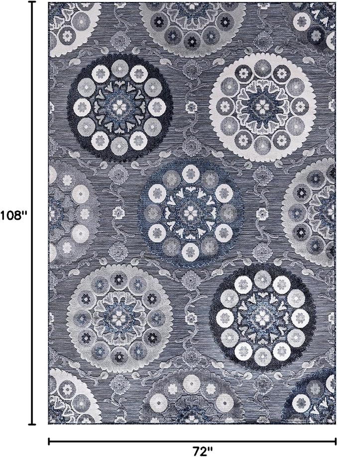 CAMILSON Indoor Outdoor Rug 6x9 Bohemian Medallion Floral Area Rugs for Indoor and Outdoor Patios Easy-Cleaning Non-Shedding Living Room Garden and Kitchen Washable Outside Carpet (6 x 9 / Navy)