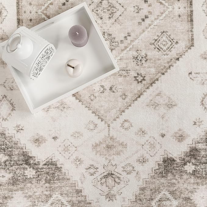Paco Home Oriental Area Rug with Faded Vintage Look in Beige, Size: 6'7" x 9'2"