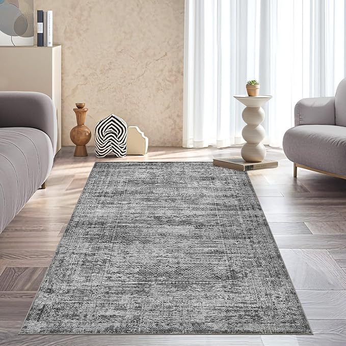 3x5 Area Rug Living Room Rugs - Washable Neutral Modern Abstract Soft Thin Rug Indoor Floor No Slip Rug Carpet for Bedroom Under Dining Table Home Office Decor - Dark Gray