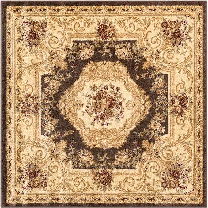 Rugs.com Chateau Collection Rug – 4 Ft Square Brown Medium Rug Perfect for Living Rooms, Kitchens, Entryways