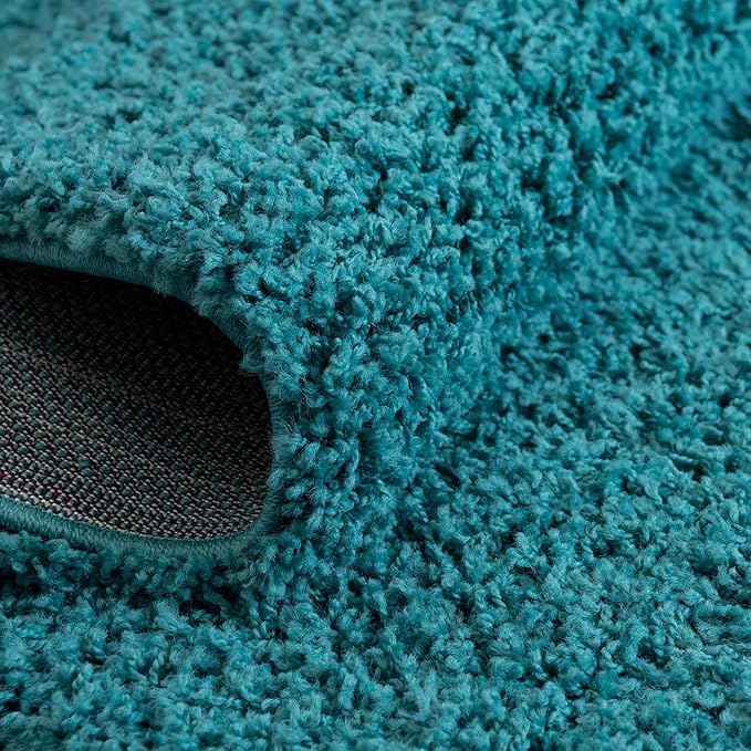 Unique Loom Solid Shag Collection Area Rug (8' x 10' Oval, Deep Aqua Blue)
