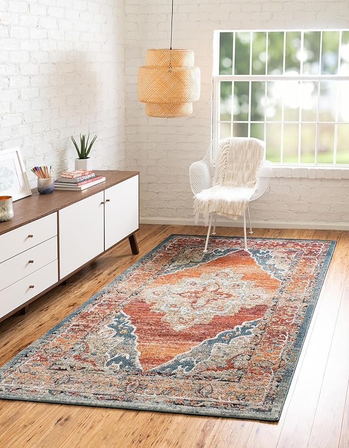 Unique Loom Isabella Collection Area Rug - Rossellini (6' 1" x 9' Rectangle, Rust Red/ Beige)