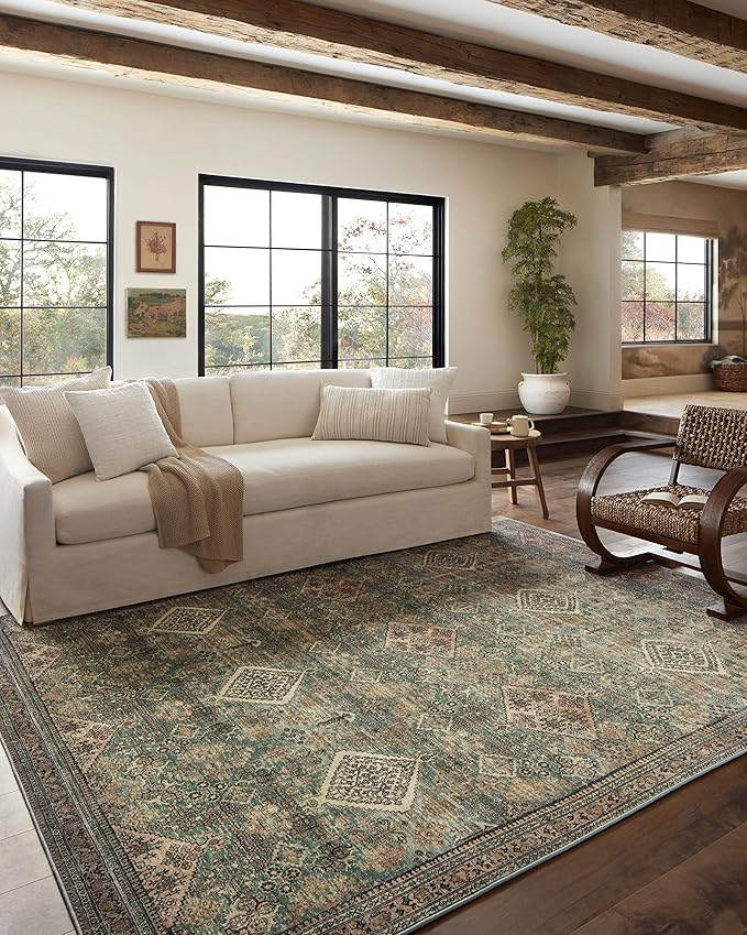 Loloi Magnolia Home by Joanna Gaines Sinclair Collection SIN-03 Turquoise/Multi 3'-6" x 5'-6", .25" Pile Height, Machine Washable, Accent Rug