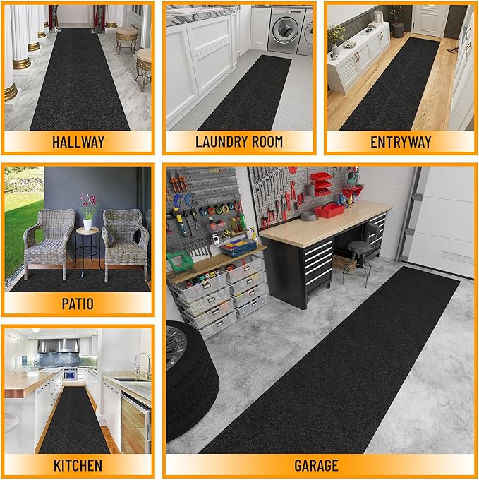 Ottomanson Commercial Scrape Rib Entry Mat – Heavy Duty Ribbed Floor Mat for High Traffic – Non Slip Rubber Back, Waterproof – Indoor Outdoor Use for Offices, Schools, Lobbies, 2'7" x 32', Black