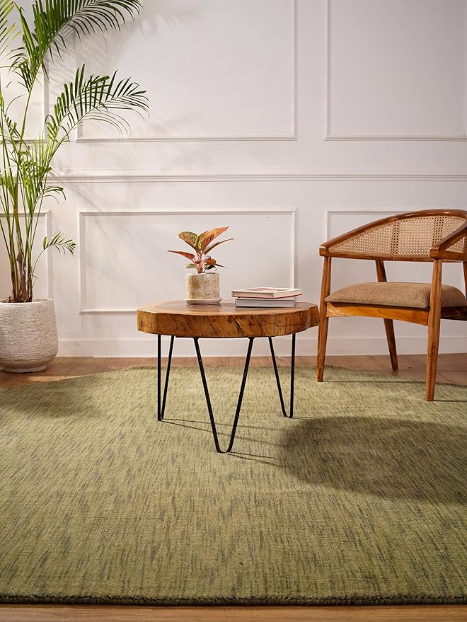 Hand Knotted Loom Wool ECO-Friendly Area Rugs - 10'x10', Octagon, Green Color, Solid Plain Design, High Pile Handmade Anti Skid Area Rugs for Living Room, Bed Room (L00111)