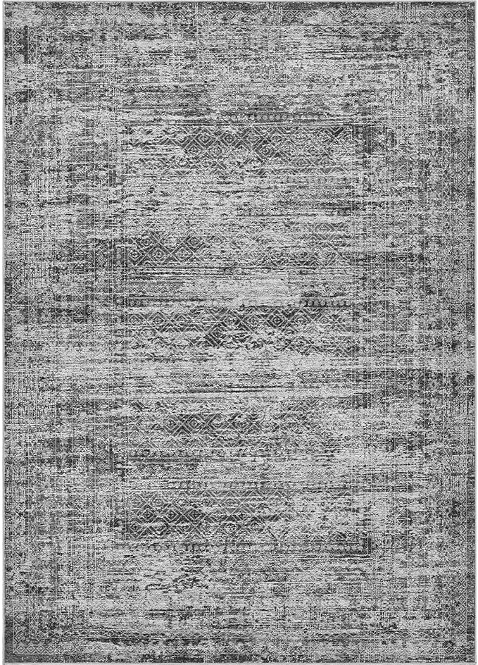 3x5 Area Rug Living Room Rugs - Washable Neutral Modern Abstract Soft Thin Rug Indoor Floor No Slip Rug Carpet for Bedroom Under Dining Table Home Office Decor - Dark Gray