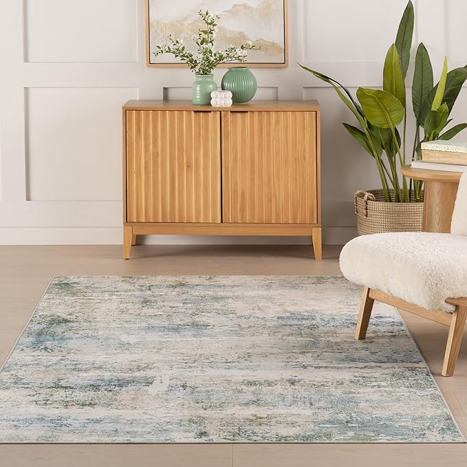 Dash & Albert Blaire Mineral Machine Washable Rug, 2.5 X 8 Feet, Multicolored/Blue Graphic Pattern