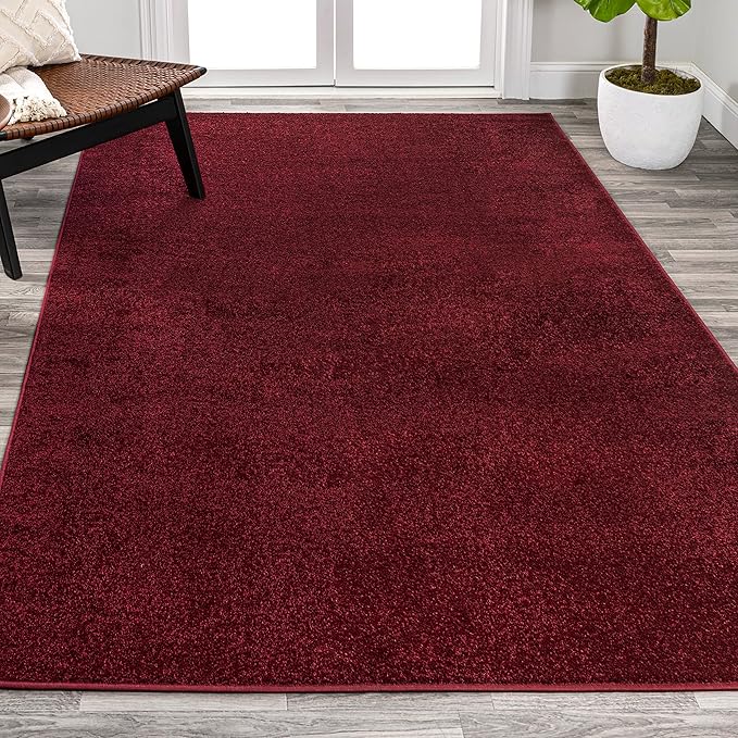Eyely UES100Q-4 Supersoft Haze Solid Low-Pile Indoor Area Rug Casual;Contemporary;Solid;Traditional, Bedroom, Kitchen, Living Room, Easy-Cleaning, Non-Shedding, 4 X 6, Dark Red