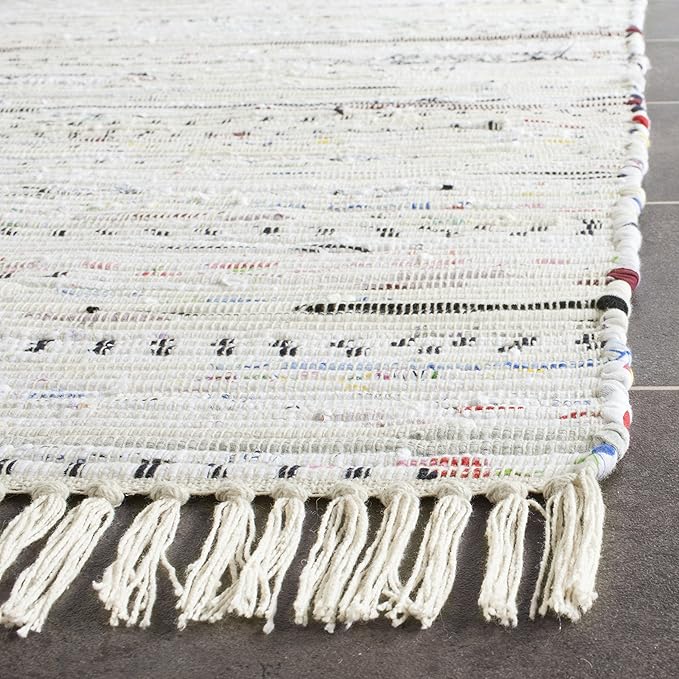SAFAVIEH Rag Rug Collection Runner Rug - 2'3" x 14', Ivory & Multi, Handmade Boho Stripe Cotton, Ideal for High Traffic Areas in Living Room, Bedroom (RAR121G)