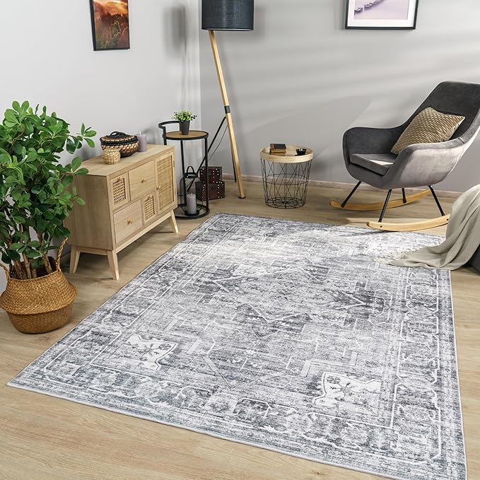 Paco Home Area Rug Modern Oriental Design in Vintage Look in Grey, Size: 2'8" x 4'11"