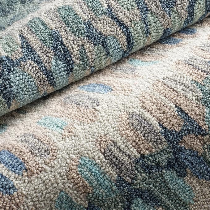 Dash and Albert Paint Chip Wool Area Rug - 3' x 5' Blue Graphic Hand Micro Hooked Accent Rug - Durable, High Traffic Areas Hallway, Living Room, Stairs