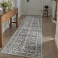Black Runner Rug 2'6"x14' Vintage Area Carpet Hallway Long Indoor Kitchen Washable Living Room Low Pile Traditional Distressed Retro Accent Rug Non Slip Laundry Bathroom Office Dining Room