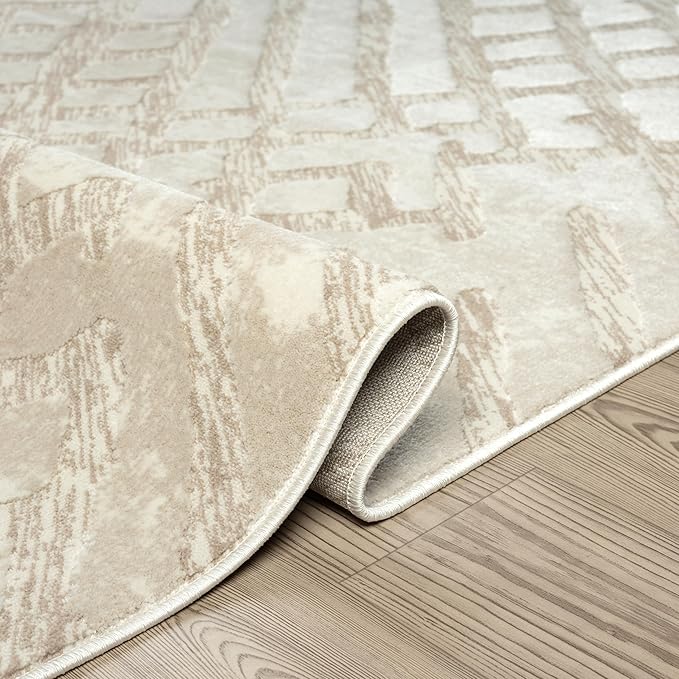 Abani Terra Cream Area Rug for Living Room, Bedroom - Rustic Modern Pattern - 8' x 10' - Durable & Easy to Clean