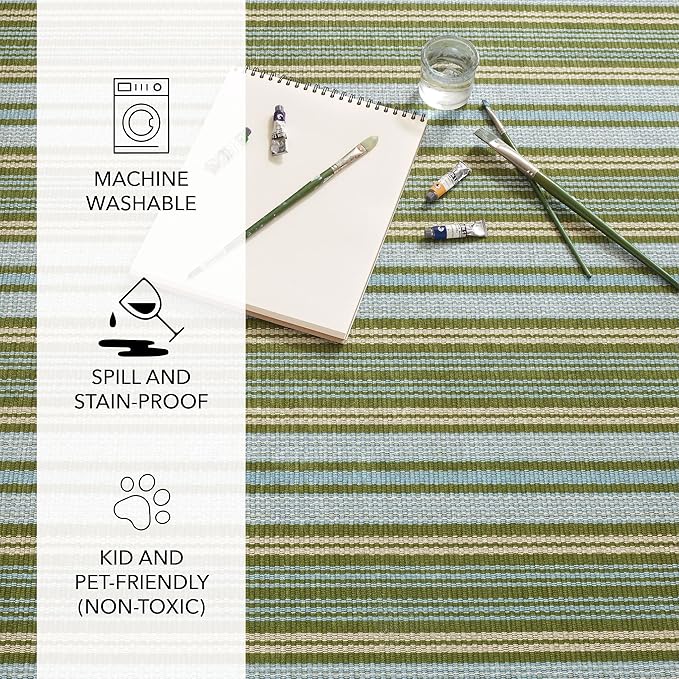 Dash and Albert Caravan Machine Washable Area Rug - 4' x 6' Multicolor Stripe Washable Accent Rug Durable, High Traffic Area Kitchen, Hallway, Bedroom, Stairs