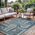 CAMILSON Indoor Outdoor Rug, Aqua 8x10 Geometric Arch Striped Area Rugs for Patio and Home Areas, Easy-Cleaning Non-Shedding Living Room, Garden and Deck Washable Outside Carpet (8 x 10)