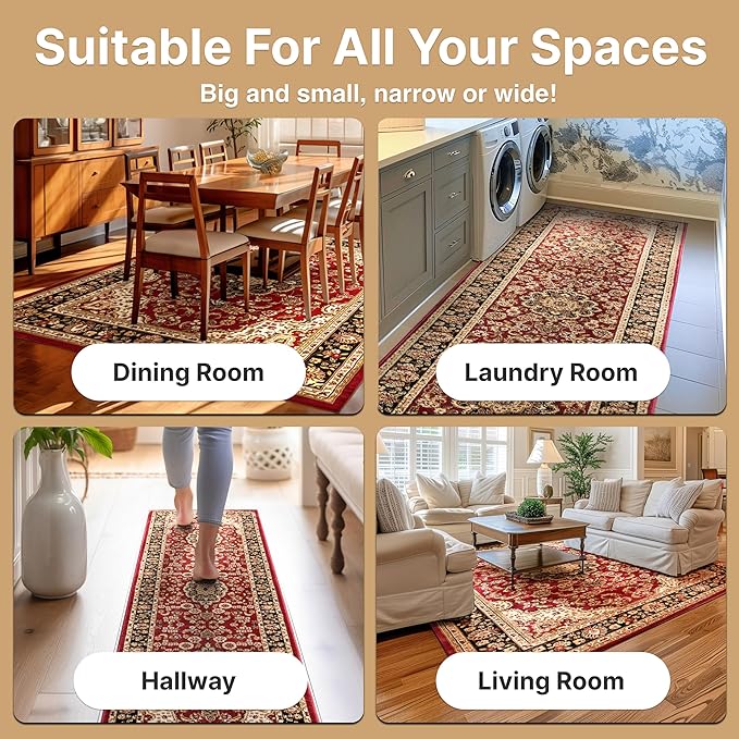 Well Woven Barclay Collection Medallion Kashan Red 5 ft Round Rug - for Living Room, Bedroom, and Dining Room
