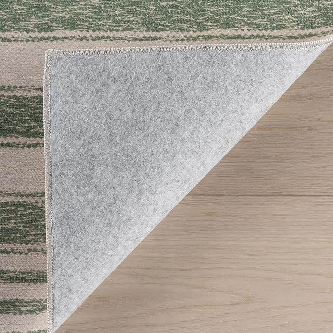 Dash & Albert Xaren Green Machine Washable Rug, 3 X 5 Feet, Green/Grey Stripe Pattern