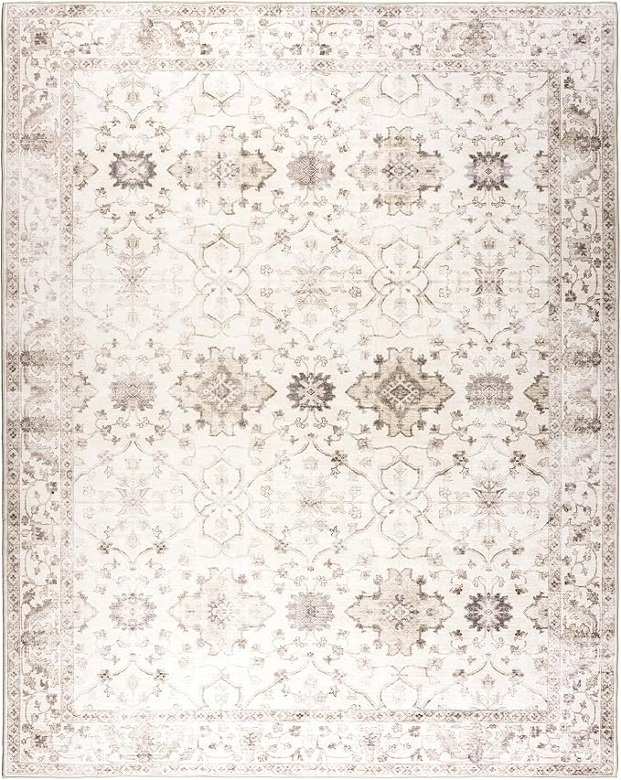 ReaLife Rugs Machine Washable Area Rug - Living Room Bedroom Bathroom Kitchen Entryway Office - Padded Crease Free Stain Resistant Premium - Boho Farmhouse Vintage- BEV- Beige - 2'x 3'