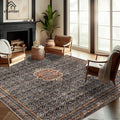 Washable Area Rug 9x12 Boho Chic Medallion Distressed Design Non-Shedding Easy Care Ideal for High Traffic Areas in Rug for Living Room Bedroom Office Coffee Table Large Carpet