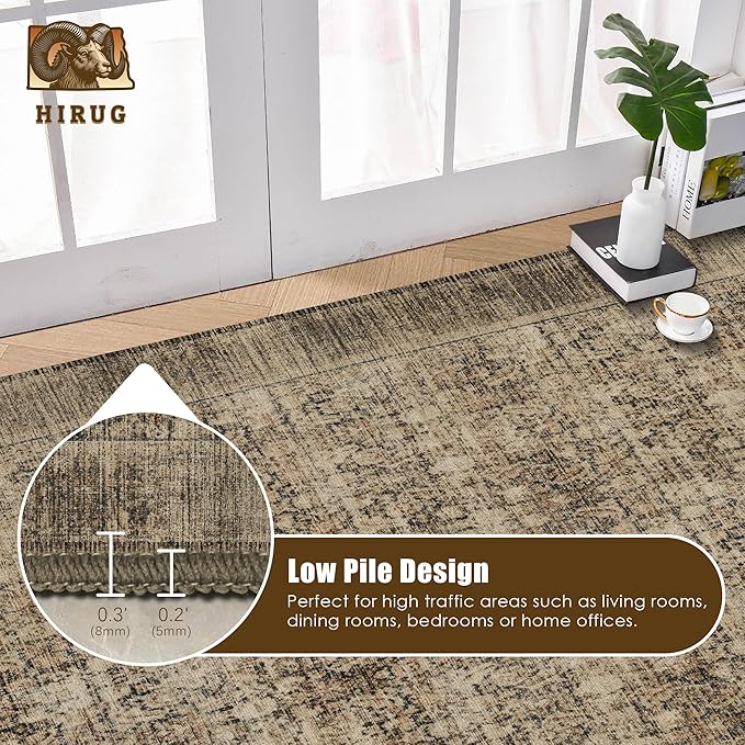 Washable Area Rug 8' x 10' Vintage Traditional Persian Mat - Foldable Distressed Non-Slip Machine Washable Carpet for Living Room Bedroom Kitchen Home Decor - Mocha and Taupe